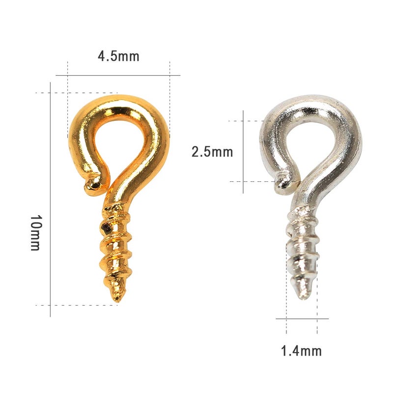 Coolrunner 600pcs Small Screw Eye Pins, 10mm x 4.5mm Eye pins Hooks, Eyelets Screw Threaded Silver Clasps Hooks Eye Screws for Arts DIY Making (Gold+Sliver) - Image 2